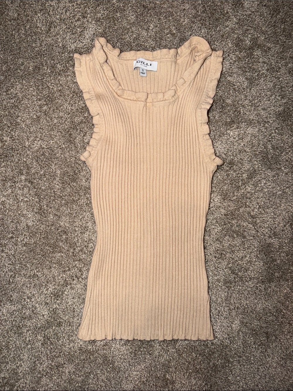 Gilli Sweater Tank Top with Ruffle Trim in Beige - Size Small